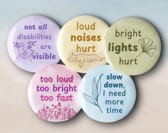 Sensory Overload Awareness Pins: Watercolor Neurodiversity Buttons
