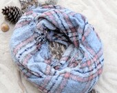 Big Blue Pink Blanket Scarf, Winter Scarf, Christmas Gift for Her Plaid Scarf Women Oversize Sized Scarf Gift For Her Super Big Scarf