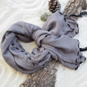 long scarf, gray with black details, scarf, mom gifts from son, gifts for women, Christmas present, girls scarf, head wraps for women image 1