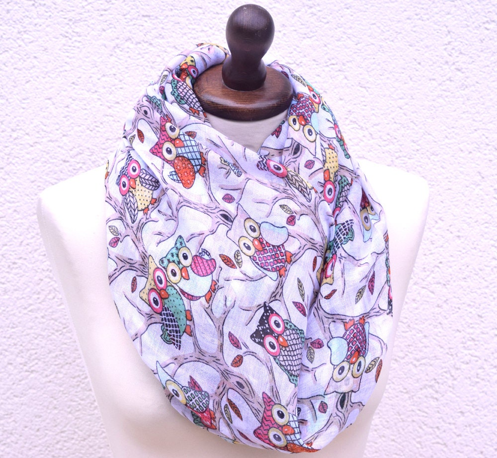Infinity Owl White Scarf Wrap. Elegant Owl Infinity Scarf. Etsy