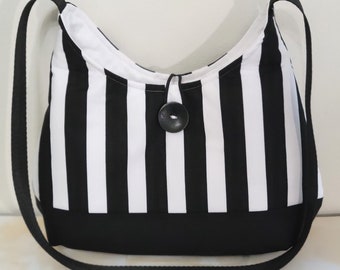Striped Hobo Bag: Handmade Gothic Black and White Purse