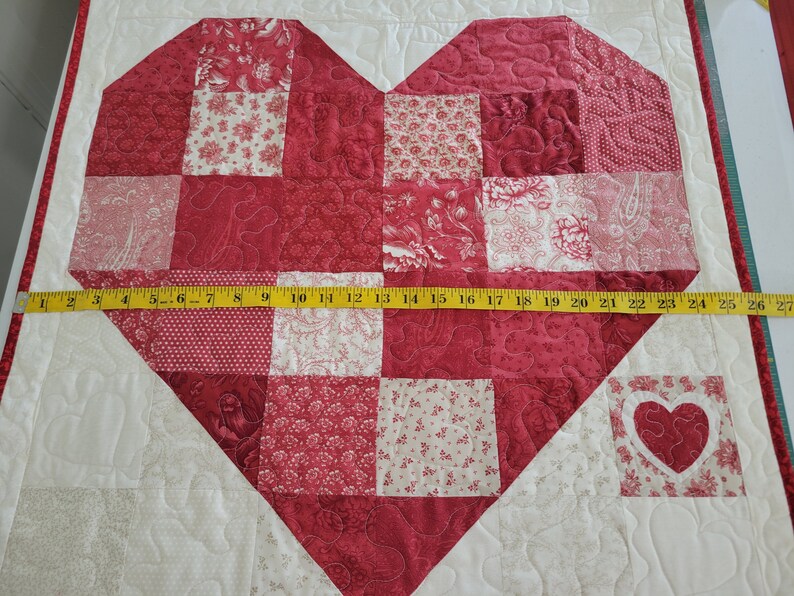 Quilted Heart Wall Hanging, Valentines Day Table Runner, Handmade Quilt