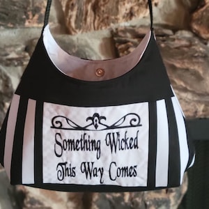Gothic Bag, Halloween Purse, Wicked Witch, Black and White Stripe Bag, Witchy, Goth, Cottagecore, Hobo Bag, Handmade, Shoulder Bag, Spooky