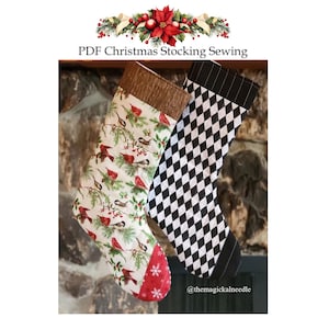 Vintage Christmas Stocking Sewing Pattern PDF Quilted Christmas Stocking Pattern Farmhouse Christmas DIY Beginner Sewing Stocking Pattern