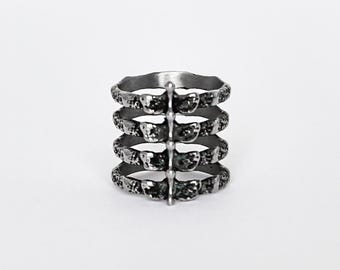 Stainless Steel Punk Ring, Rib Cage Ring, Gothic Ring, Biker ring, Skeleton Ring, Wide Band Ring, Rocker Jewelry, Handcrafted Ring (R14)