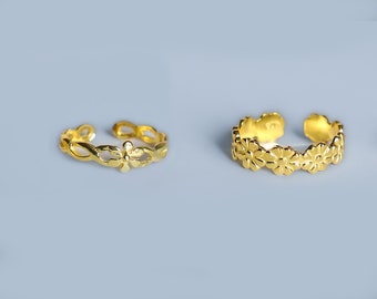 18k Gold Plated sterling Silver Toe Ring, Gold Toe Ring,  Heart Gold Toe Ring, Daisy Gold Toe Ring, adjustable Ring, Pinky Ring(TR04)