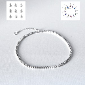 925 Sterling Silver Bracelet, Initial Bracelet, Birthstone Bracelet, Personalized Bracelet, Custom Bracelet, silver Bead  Bracelet(B07)