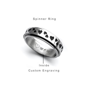 Stainless Spinner Ring, Custom engraving Ring, Heart Ring, Anxiety Ring, Thumb Ring, Fidget Ring, Inside Engraving, valentine's day gifts