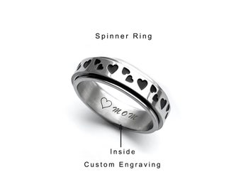 Stainless Spinner Ring, Custom engraving Ring, Heart Ring, Anxiety Ring, Thumb Ring, Fidget Ring, Inside Engraving, valentine's day gifts