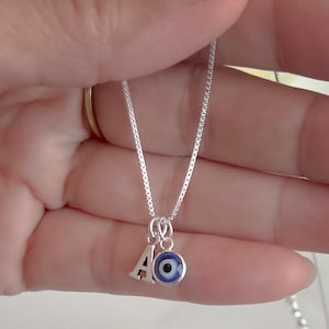 925 Sterling Silver Evil Eye with  Initial Necklace, Tiny evil eye Charm,  Protection Jewelry, Dainty Daily Necklace Gift for Her (CN13)