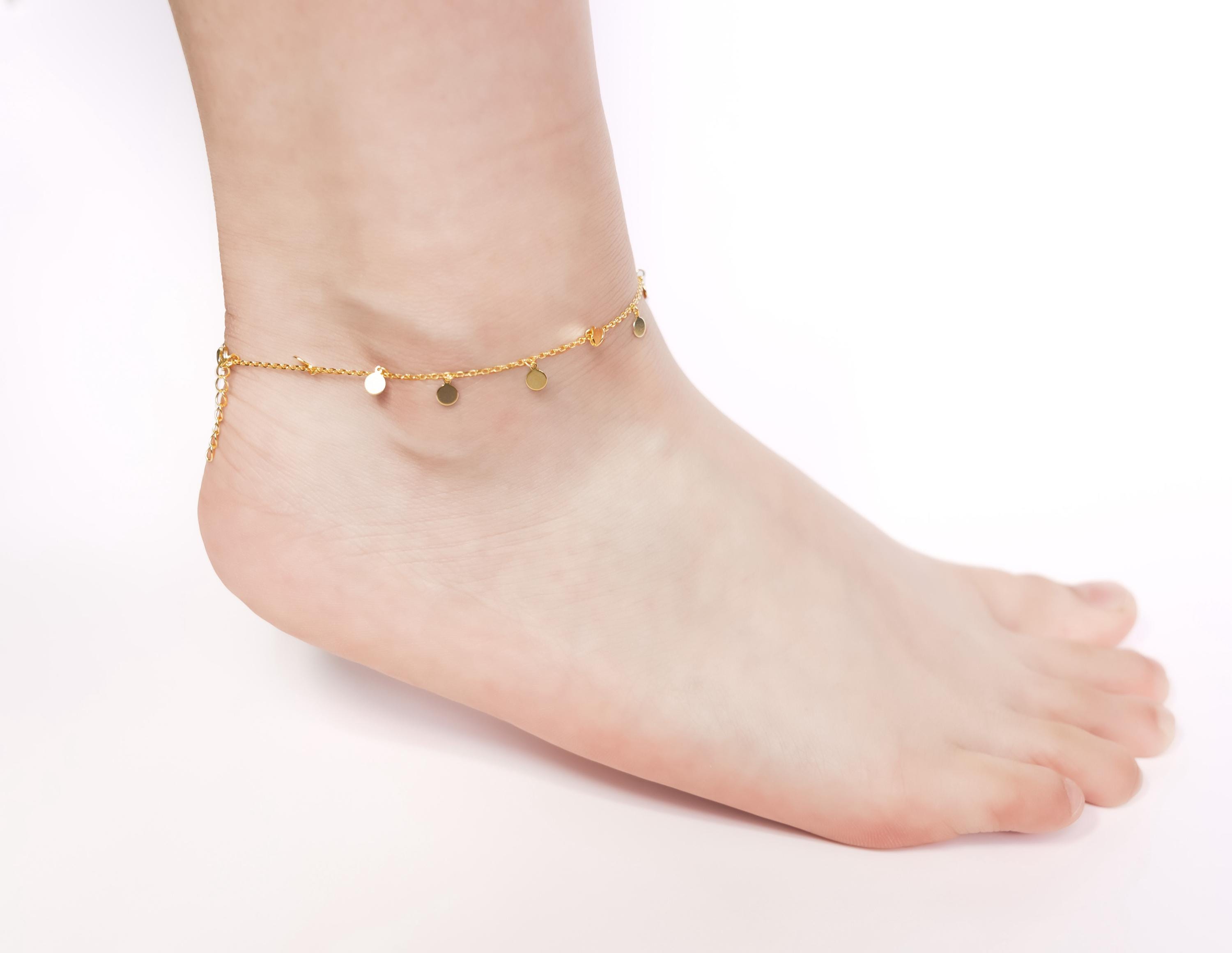 Sterling Silver with 14k Gold Plated Anklet, 4mm Flat Round Disc Anklet,  Handmade Anklet , Gift for her, Mother's  Day Gift(A14)