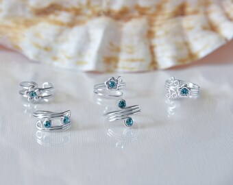 Sterling silver toe ring, aquamarine CZ  toe ring, Silver wire ring , wire toe ring , Pinky ring, march birth stone ring, Kid's ring