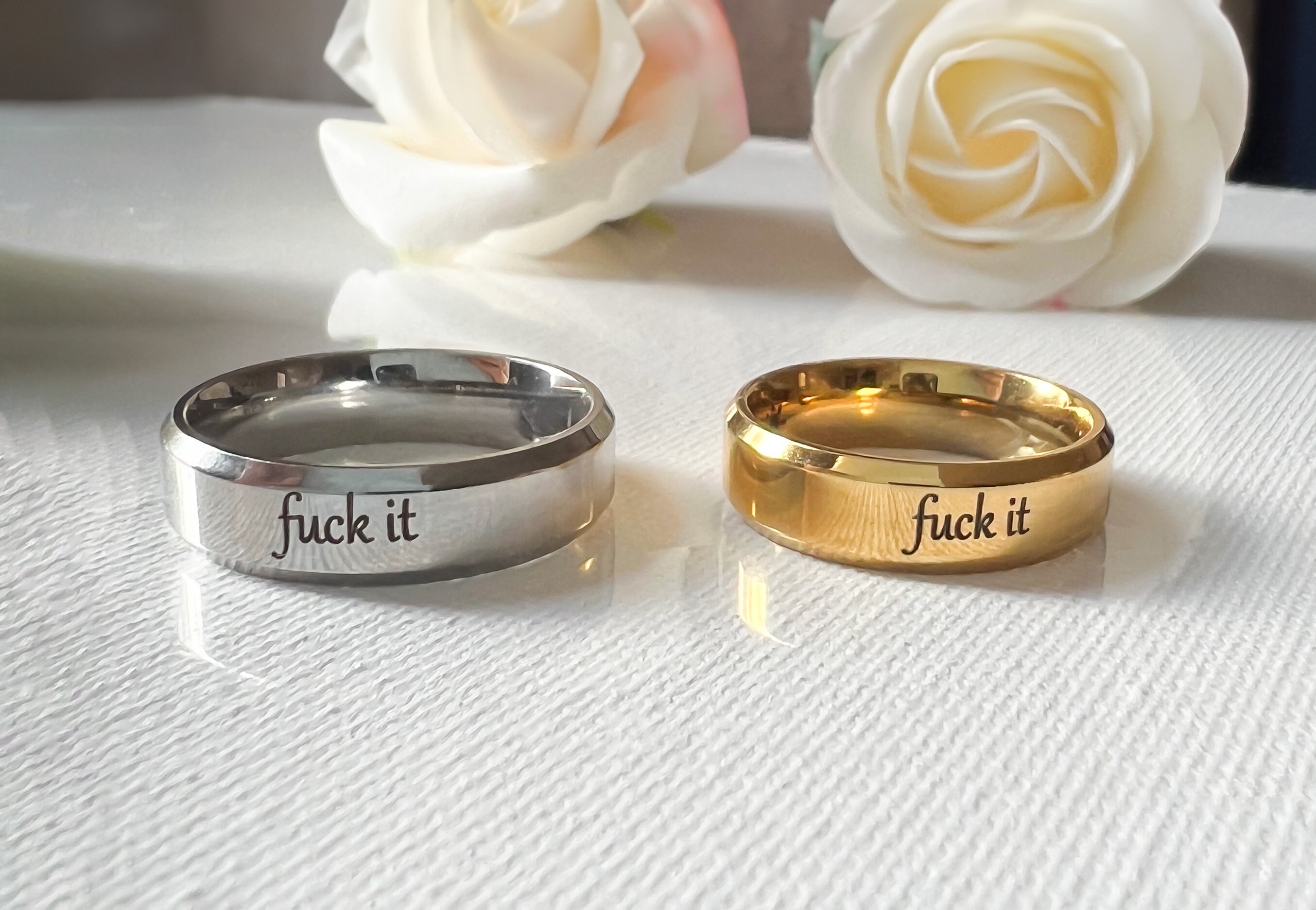 Stainless Steel Engraved Fuck Ring, Fuck off Ring, Fuck It Ring