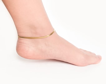 18K Gold Plated on Stainless Steel Anklet,  Herringbone Ankle, Gold Snake Chain Anklet 3 mm,  Birthday Gift, Mother's Day Gift