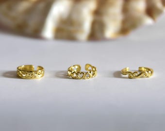 Anneau d'orteil en argent sterling plaqué or 18 carats, anneau d'orteil tourbillonnant, anneau d'orteil cœur, bague réglable, anneau auriculaire (TR02)