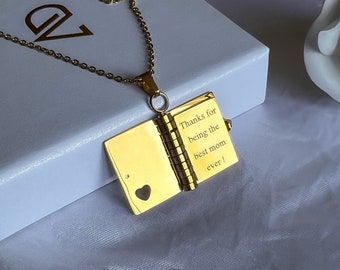 Custom Engraved Book Necklace, Book Key Chain, Book Lover Gifts, Personalized ---Locket Necklace, Valentine&#39;s Day  Gift (CN10)