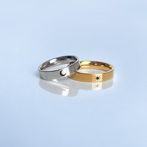 Sun & Moon Ring Set, Stainless steel couple rings, God Sun Ring, Silver Moon Ring, Match Rings, Couple Rings, Valentine&#39;s Rings(R07)