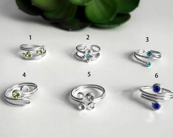 Sterling silver toe ring,  CZ  colour toe ring, Silver wire ring , wire toe ring , Pinky ring, march birth stone ring, Kid&#39;s ring(TR09)