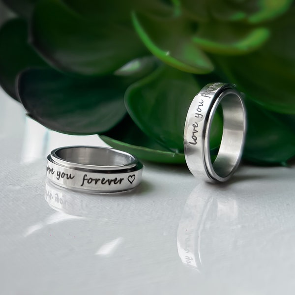 Stainless steel spinner ring, Inside engraved ring, Plain spinner ring, Anxiety ring, Fidget ring, Customized ring, Valentine's gift