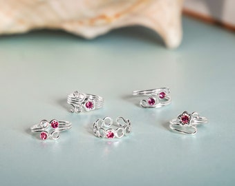 Sterling silver toe ring, Red stone toe ring, Silver wire ring with stone, Silver wire ring, Pinky ring, birth stone ring