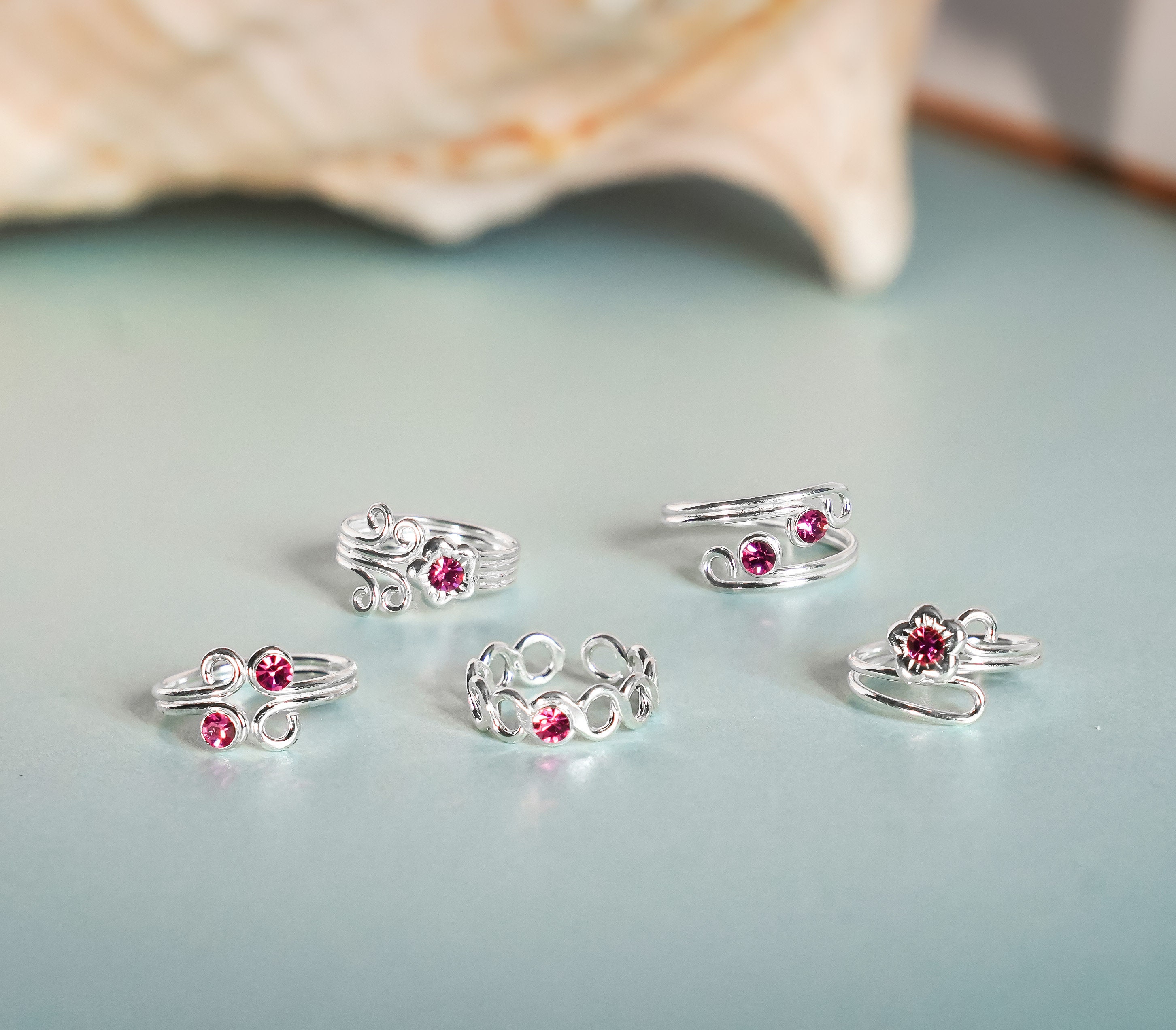 Red Stone Toe Ring, Sterling Silver Toe Ring, Silver Wire Red Stone Toe Ring, Sterling Silver Toe Ring, Silver Wire