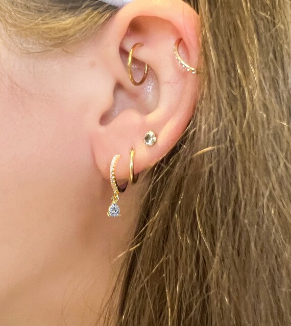 18k Gold Plated Over Sterling Silver Tear Drop Hoops • Gold