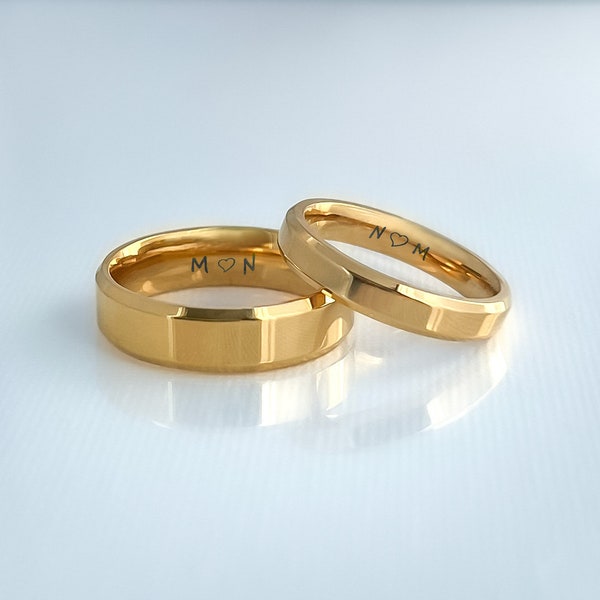 Versprechensring für Paare, Gold-Paarringe, 14K Gold gefüllter Edelstahlring, Rechteckring, gravierte Ringe, individuelle Ringe,