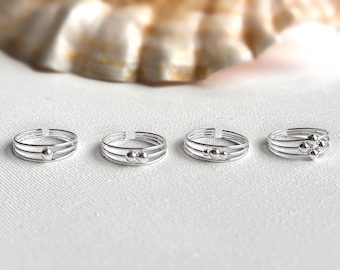 Sterling Silver Toe Ring, Small Bead Silver Toe Ring, Triple Band