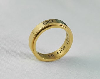 Anneau de spinner en acier inoxydable, anneau en acier inoxydable rempli d'or 14K, anneau gravé personnalisé, anneau de spinner, anneau de Fidget, anneau de promesse
