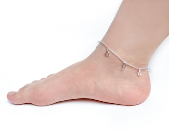 Sterling silver star anklet,  Silver star dangle anklet, Anklet bracelet, Handmade anklet ,Gift for her(A12)