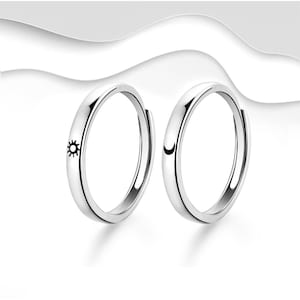 925 Sterling Silver Sun & Moon Couple Ring, Adjustable Matching Ring, Best Friends Ring Set, Promise Wedding Ring (SR11)