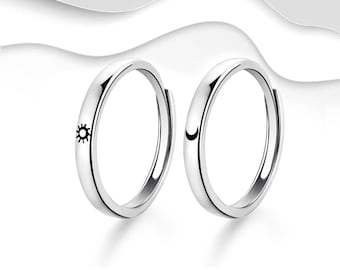 925 Sterling Silver Sun & Moon Couple Ring, Adjustable Matching Ring, Best Friends Ring Set, Promise Wedding Ring (SR11)