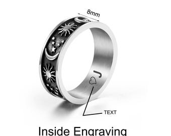 Sun, Moon & Star Ring, Stainless Steel  Ring, Inside Engraved Ring, Celestial Ring, Boho Celestial Band Ring, Valentine's Day Gift  (R12)