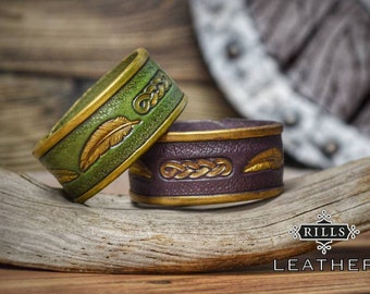 Celtic Knot Feather Fantasy Leather Cuff Bracelet