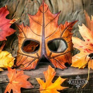 Leather Leaf Mask – Handmade Veg Tan Woodland Mask for Costume, Photography & Masquerade