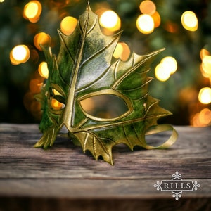 Gold Dust Dryad - Green and Gold Maple Leaf Masquerade Mask Fantasy Ball Costume