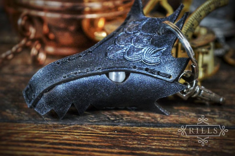 Leather Dragon Keyring Keyfob Starlit Black image 2