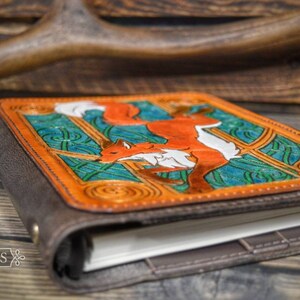 Autumn Fox Hand tooled A5 Leather 6 ring binder organiser journal. image 3