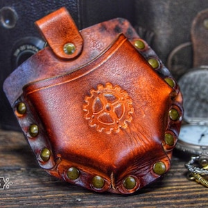 Leather Fob Watch or Compass Belt Pouch. Steampunk Costume Accessory