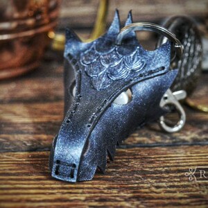 Leather Dragon Keyring Keyfob Starlit Black image 3