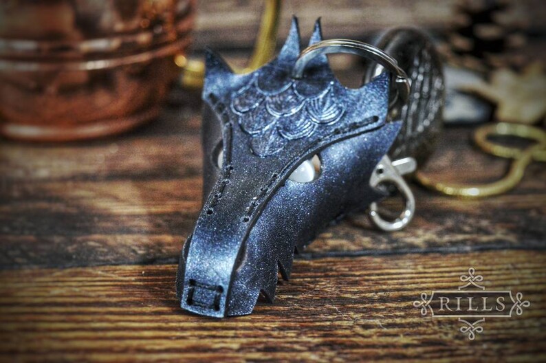 Leather Dragon Keyring Keyfob Starlit Black image 3