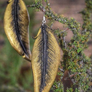 Gold Raven Leather Black Feather Earrings image 3