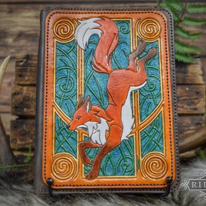 Autumn Fox Hand tooled A5 Leather 6 ring binder organiser journal. image 1