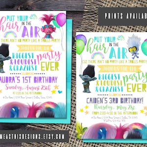 TROLLS BIRTHDAY INVITATION | Watercolor Trolls Invite