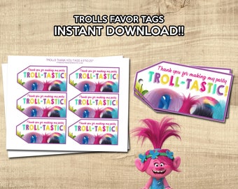 TROLLS FAVOR TAGS | Trolls Thank-You Tags | Instant Download! | Trolls Thank You Cards