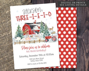 WINTER FARM INVITATION | Three-I-E-I-O | Farm Birthday Party Invite