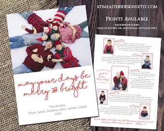 MERRY AND BRIGHT Christmas Card - Year in Review Backside Included - Digital/Printable