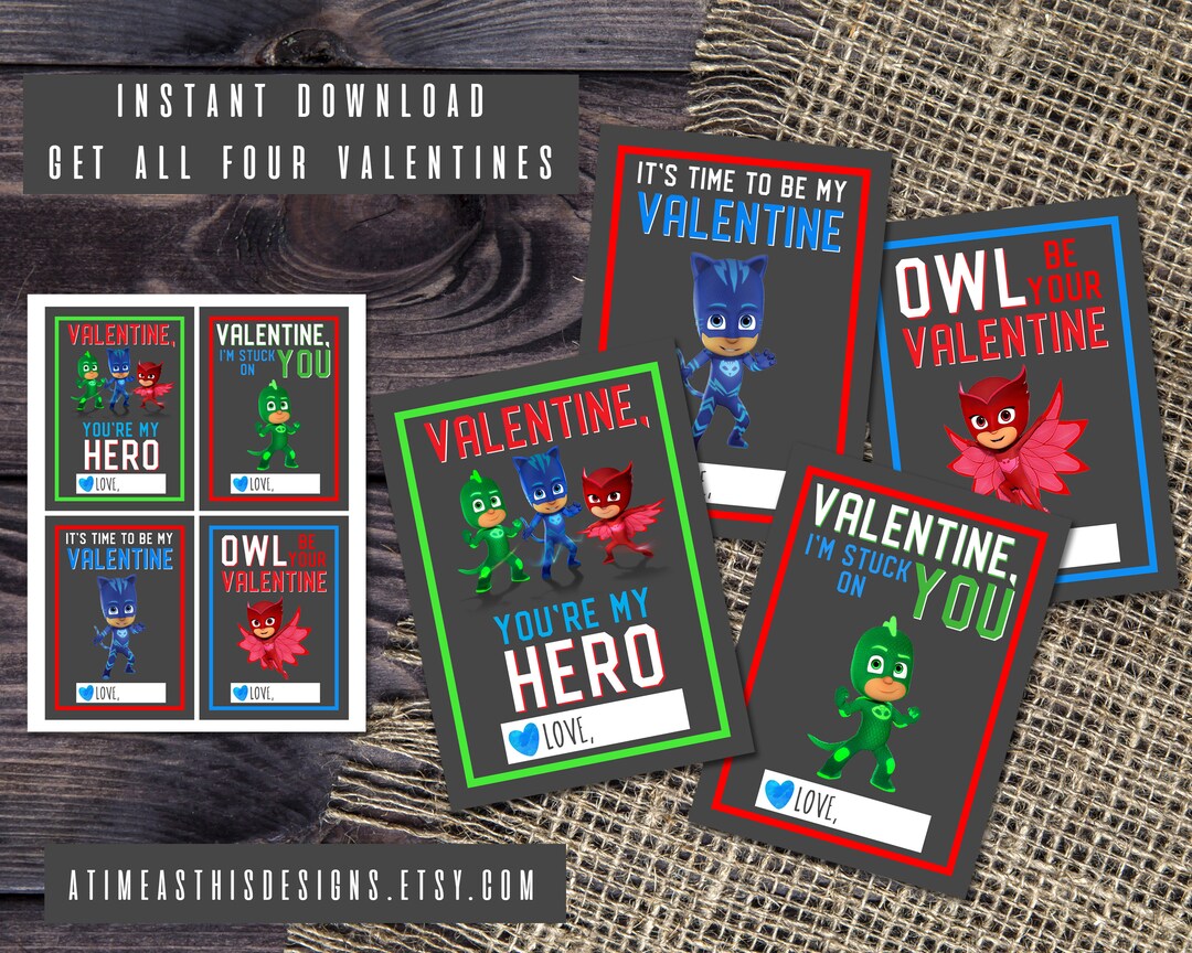 PJ MASKS VALENTINES Cards Instant Download - Etsy