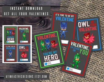 PJ MASKS VALENTINES Cards | Instant Download