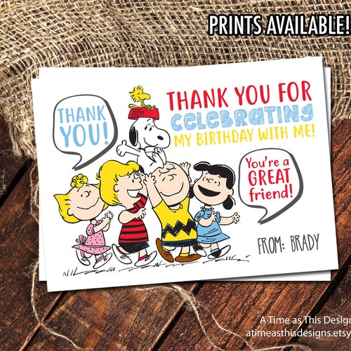 PEANUTS BIRTHDAY THANK You Cards Digital Printable | Etsy